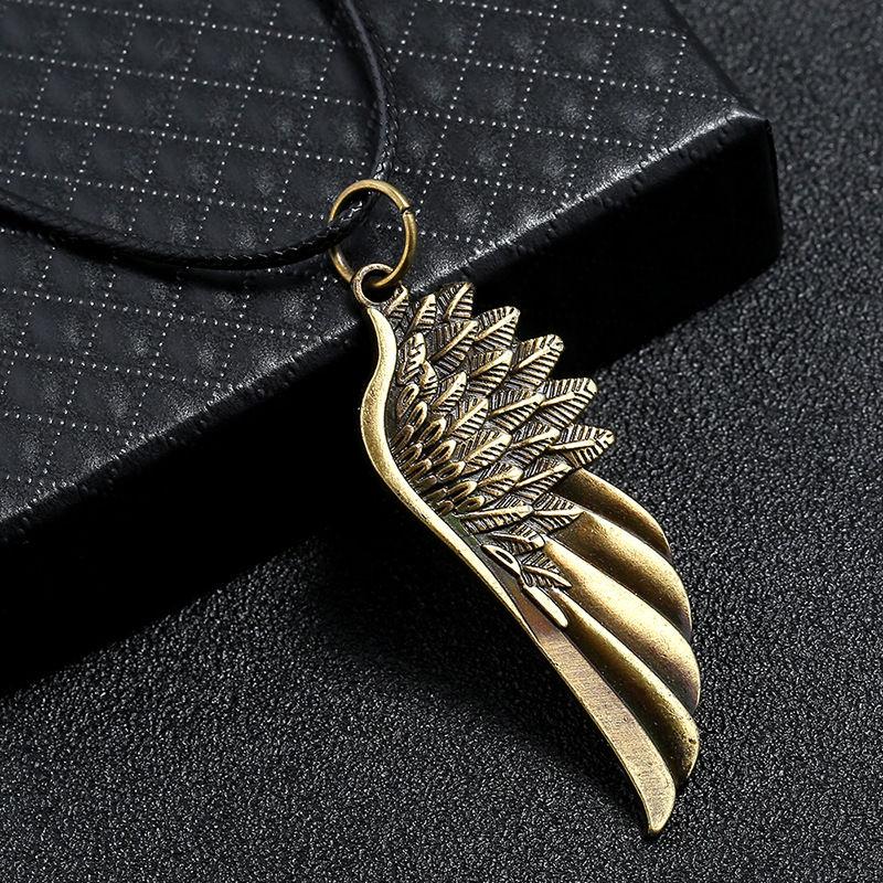Vintage Angel Wing Pendant Necklace, Simple Alloy Jewelry for Men
