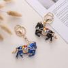 Keychain Pendant Chinese Style Rhinestones-Encrusted Oil Painting 3D Zodiac Horse Design Key Chain Metal Charm Bags Keyring