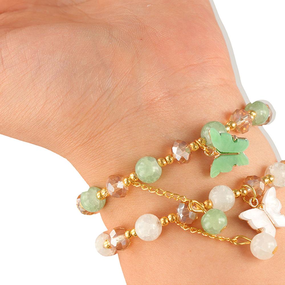 With Butterfly Pendant Glass Beads Bracelet Sweet Women Bangle Korean Style Bracelet  Girls