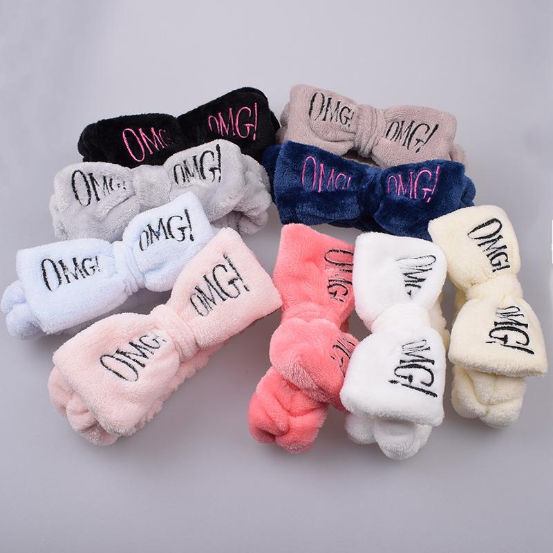 Custom Logo SPA Bowknot Hair Lace Sports Headband Adjustable Elastic OMG Hair Band for Women and Girls Yoga Shower Wash
