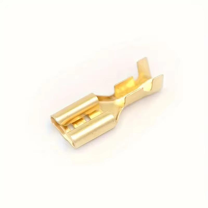 100pcs 6.3mm Golden Brass Car Speaker Female Shovel-shaped Terminal Wire Connector