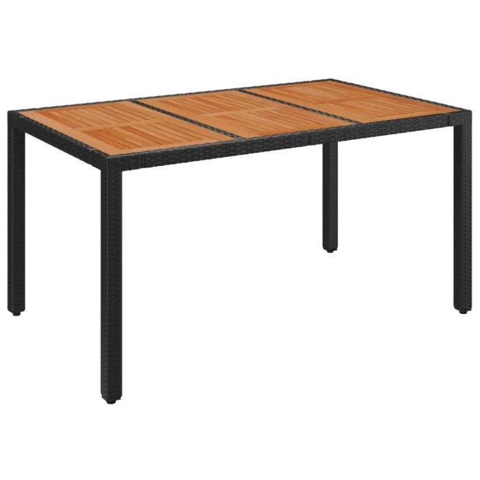 VidaXL Garden Table Wood Top Black 150x90x75 Cm Woven Resin 319901