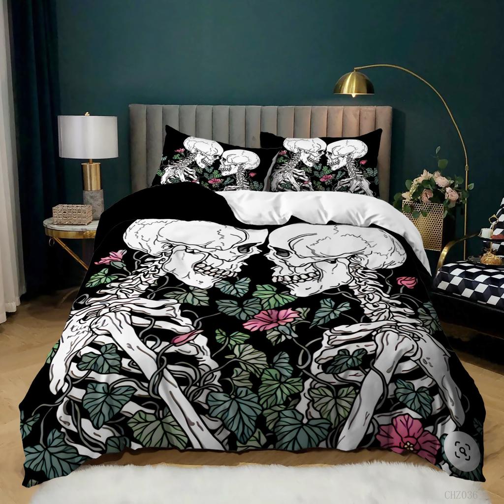 Halloween Skull Three-Piece Home Textiles Bedding Quilt Cover Pillowcase