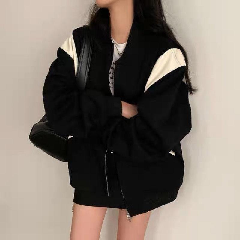 Лоскутная толстовка для женщин, новая мода, осенне-зимнее свободное пальто, винтажная повседневная толстовка на молнии с длинными рукавами