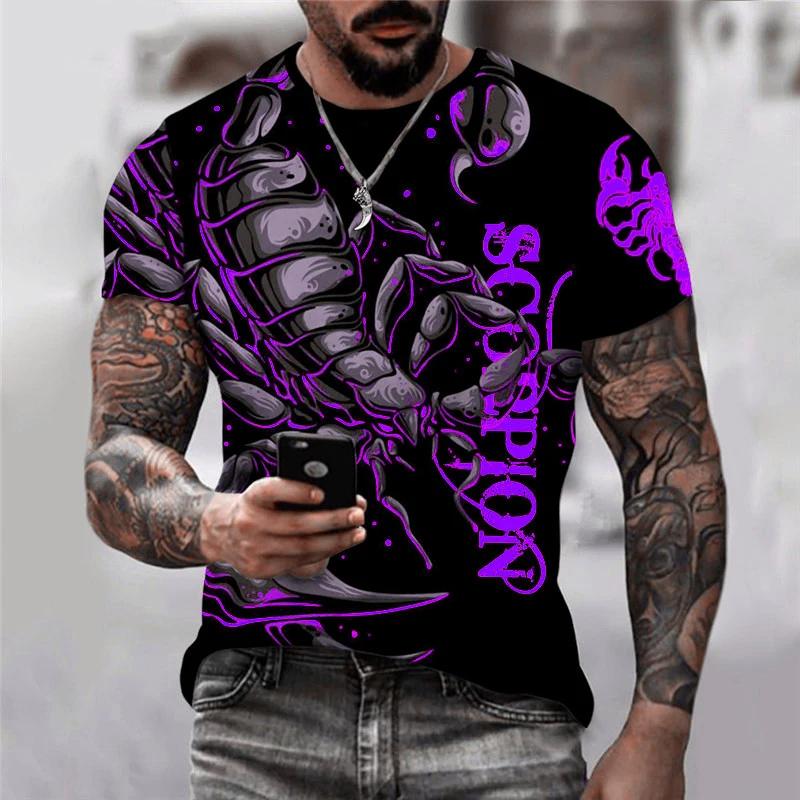 Мужские трендовые футболки с рисунком скорпиона, с коротким рукавом и круглым вырезом, уличная мужская футболка с 3D принтом животных, летние повседневные топы большого размера 6XL