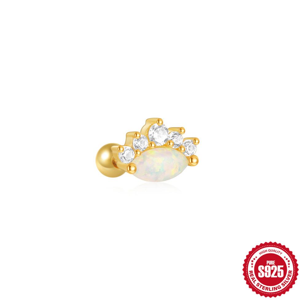 S925 Стерлинговое серебро Глаз дьявола Кошачий глаз Опал Опал Бриллиант Шар Пирсинг Резьбовой Гвоздик для уха Премиум