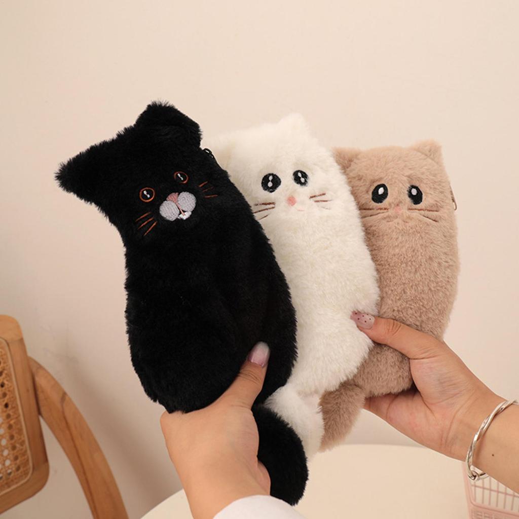 Pencil Case Cartoon Cat Shape Plush Pen Bag Large Capacity Lovely Plush Animal Pencil Organizer Case School Stationery Storage