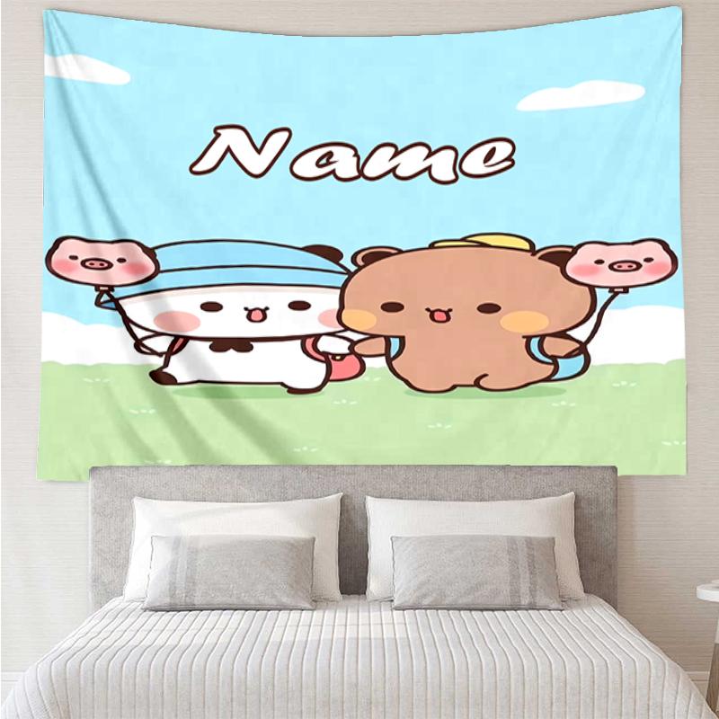 Custom Name Bubu Dudu Print Tapestry, Backdrop, Easy Setup, Ideal for Bedroom, Office & Living Room, with Aesthetic Wall Hanging Decor.