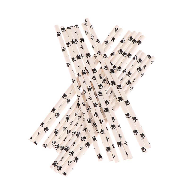 25 шт. бумажные трубочки для питья с принтом лапы собаки кошки, черно-белые принадлежности для вечеринки по случаю дня рождения, украшения для вечеринки в стиле домашних животных для девочек и мальчиков