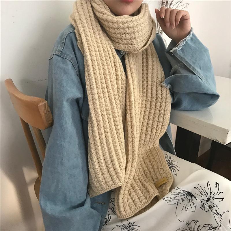 Coarse Knitted Scarf Women's Winter Korean Versatile Thick Warm Scarf Student Solid Color Scarf