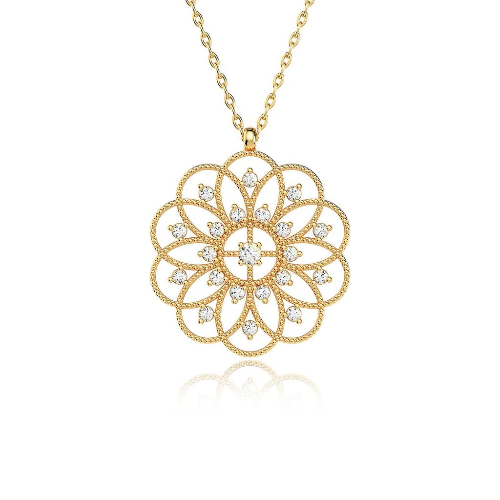 Позолоченное ожерелье из стерлингового серебра с камнем "Цветок жизни"