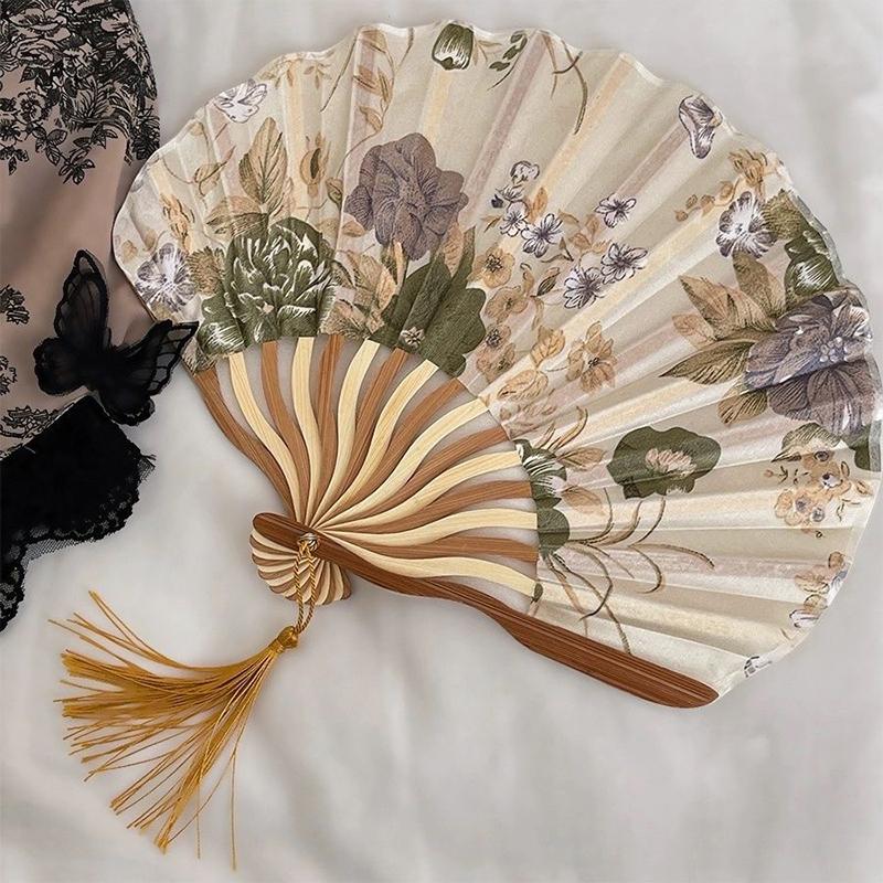 Chinese Japanese Style Silk Fan Folding Fan Wedding Fan Art Gifts Dance Hand Fan Vintage Bamboo Folding Hand Held Flower Fan
