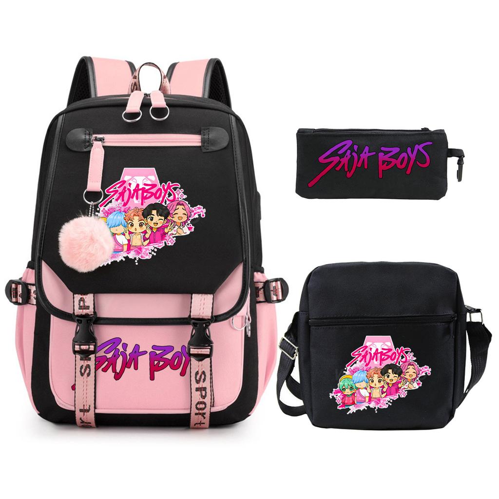 K-Pop Anime Cartoon Portable Shoulder Backpack Student Leisure School Bag Three-Piece Set