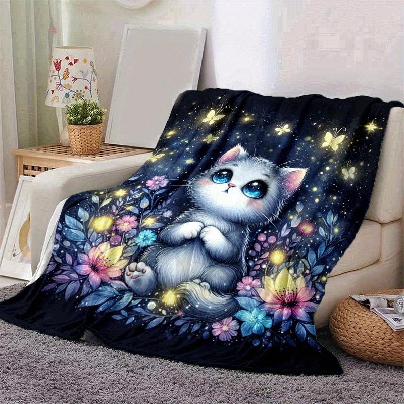 1pc Kitten Printing Lightweight Flannel Blanket, Comfortable and Warm Blanket, for Camping Sofa Bed and Couch Office, Gift
