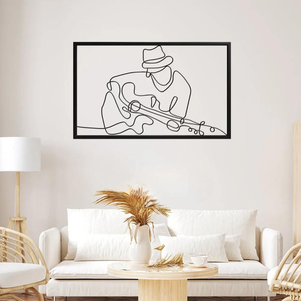 Потрясающий декор стены в виде гитары! Металлическая гитара для музыкальной комнаты, гостиной или кабинета. Черная отделка стен добавляет элегантности.