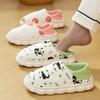 Fashion Cartoon Printed Home Cotton Slippers Women 2025 Indoor Non Slip Soft Sole Pregnant Shoes Woman Breathable Thick Bottom Slides