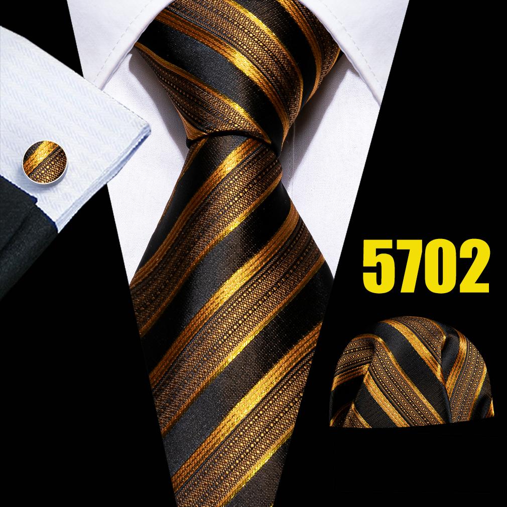 Barry.Wang Classic Tie for Men Woven Silk Striped Neckties Handkerchief Set Cufflinks Formal Casual