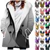 Women's Winter Coat Warm Shaggy Down Hooded Button Down Line Printing Coat Jacket