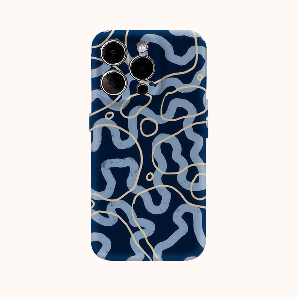 Navy Waves Gold & Blue Phone Case for IPhone 17AIR 16E 16 15 14 13 12 11 17 Pro Max Plus Double-layer Back Cover