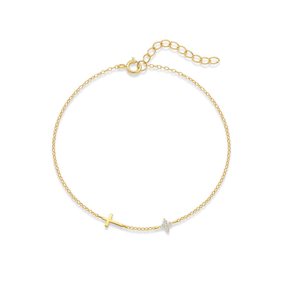 Ветер Поездки на работу Простая одежда S925 Стерлинговое серебро Металл Гладкий Крест, Циркон Сращивание Четырехлепестковый Цветок Браслет