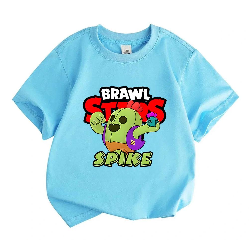 Kids Boys Girls 100% Cotton Crew Neck Short Sleeve T-Shirt, Cute Green Cactus Game Character Spike Print Casual Soft Tees for Daily Wear Holiday Gift