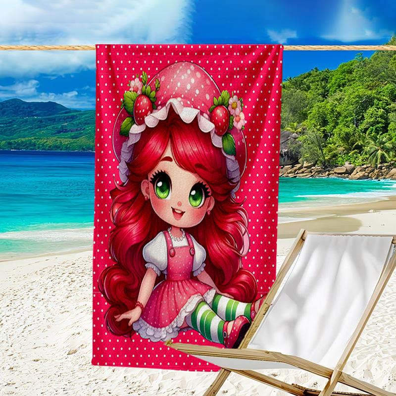 1pc Strawberry Princess6 Beach Towel, Beach and Seaside Swimming Pool Equipment, Fashion Pattern, Rectangular, Travel Essentials