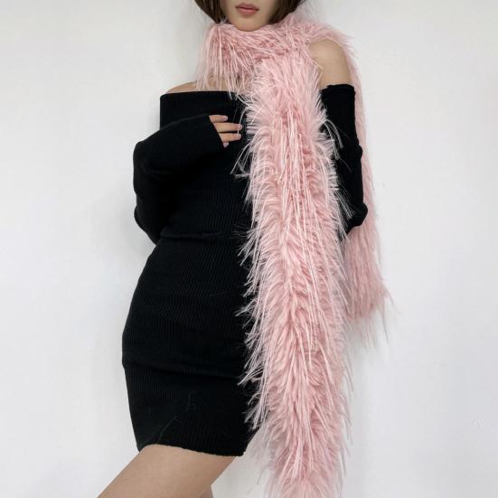 Women Long Scarf Solid Color Thickened Imitation Mink Fur Velvet Decor Scarf Warm Thin Scarf Fashion Accessory