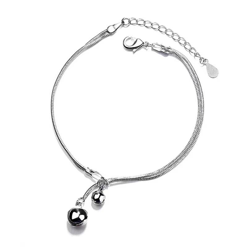 Простые элегантные двухслойные цепочки в виде змеи, небольшой кулон-колокольчик, браслеты из нержавеющей стали для женщин, темпераментные ювелирные изделия на запястье, женские