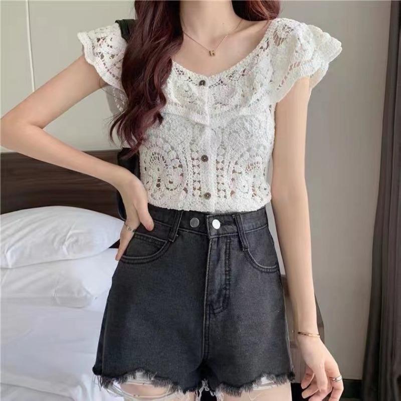 Женский свитер без рукавов, женский вязаный жилет, новая французская шикарная маленькая рубашка с выемкой под ключицей, тонкий и короткий кружевной топ