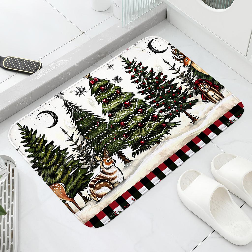 Christmas Pine,deer,and Owl Patterns,washable Door Mats for Christmas,suitable for Decorating Carpets In Corridors,bathrooms,hom