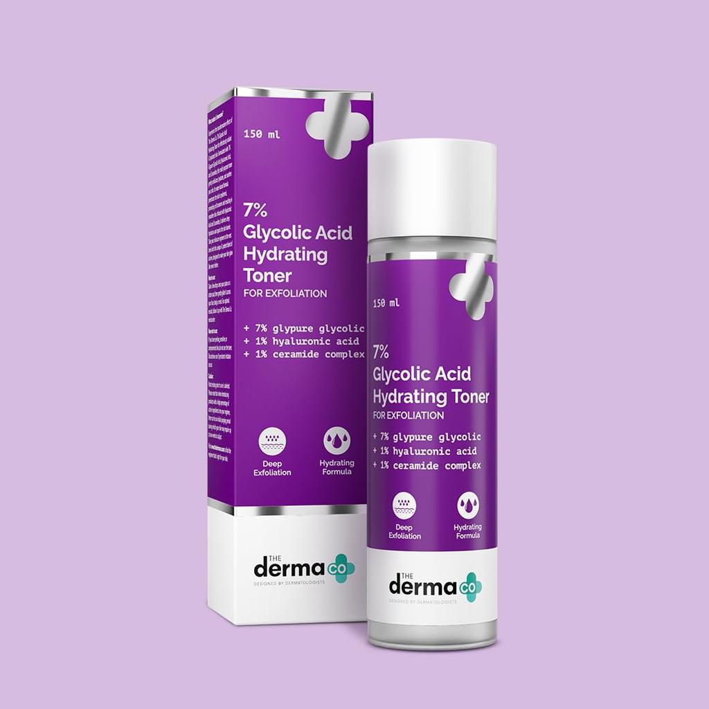 The Derma Co 7-процентный гликолевый кислотный увлажняющий тоник для лица, тела, подмышек, кожи головы, уход для сияния, 150 мл, упаковка из 2 шт.