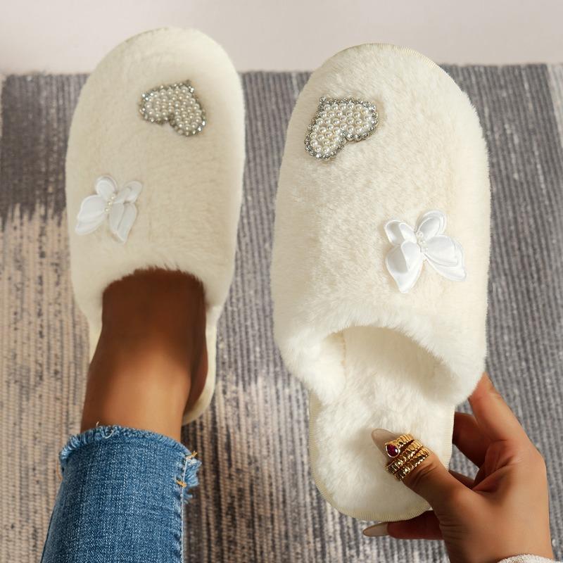Fashion 2025 NEW Ladies Slippers Open Toe Indoor Outdoor Winter Fashion Butterfly Knot  Comfortable Slip-On Shoes for Women