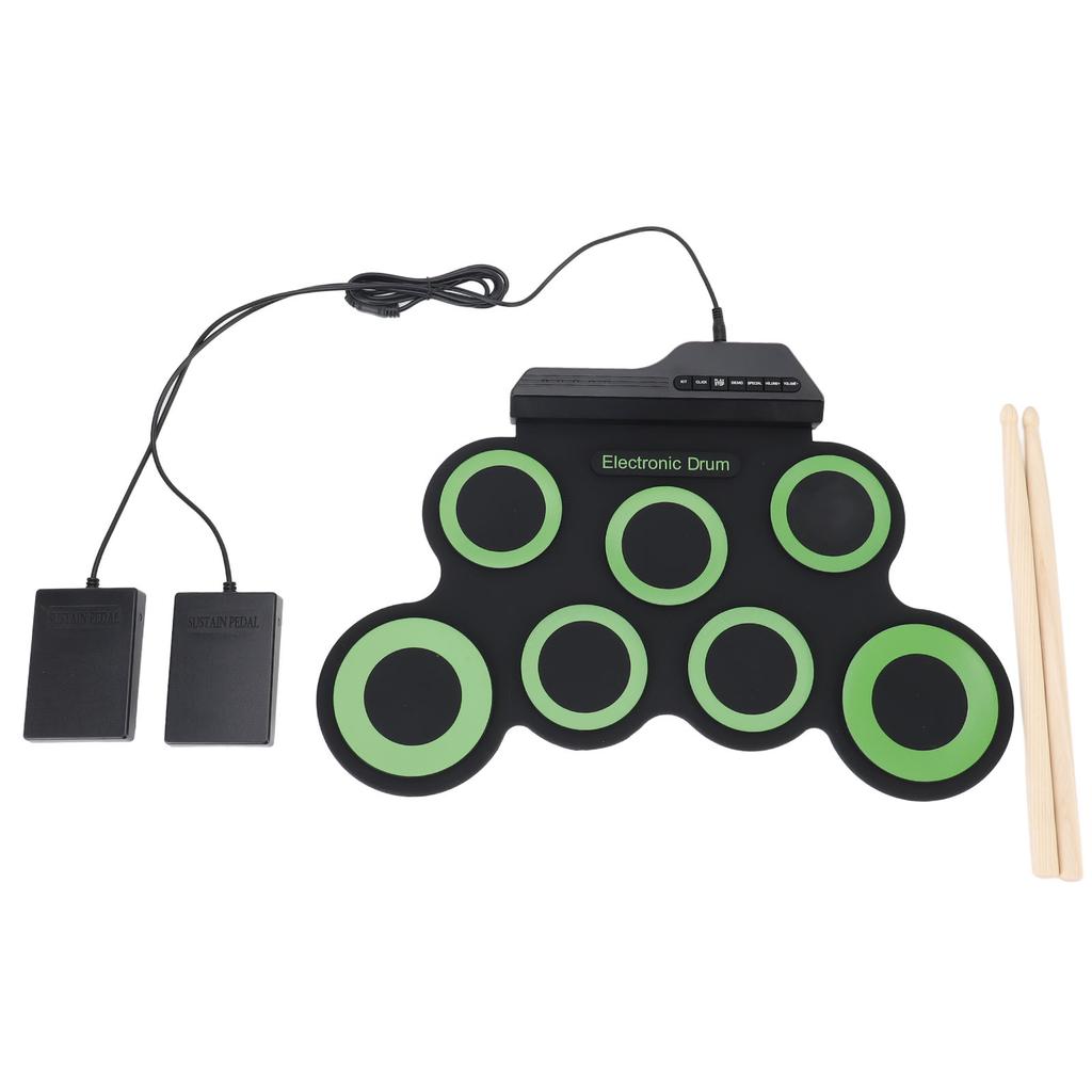 Электронный барабанный пэд с 7 тренировочными пэдами, разъемом для наушников, складной силиконовый барабан с педалью
