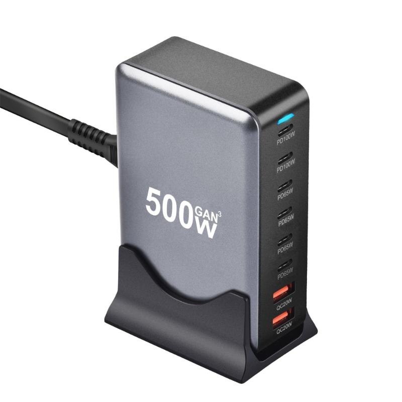 500 Вт Настольные GaN Зарядные Устройства 6 USB C 2 USB A Зарядная Станция Настольный Мультипорт для Быстрых Зарядных Устройств Адаптер Питания для Ноутбука