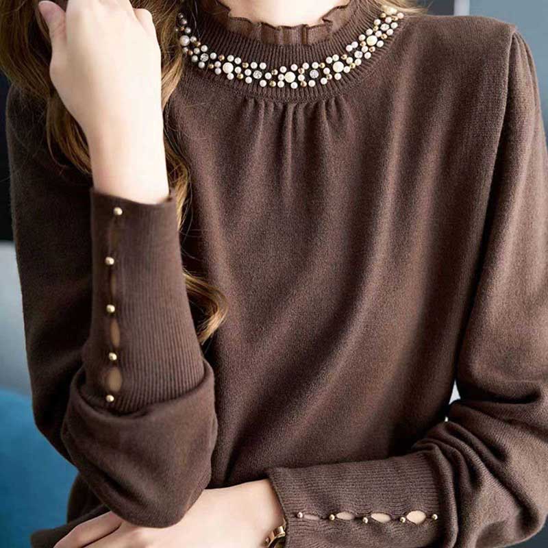 Sweater for Women Autumn Winter Lightweight Warm Knitted Stretchy Long Sleeve Tops