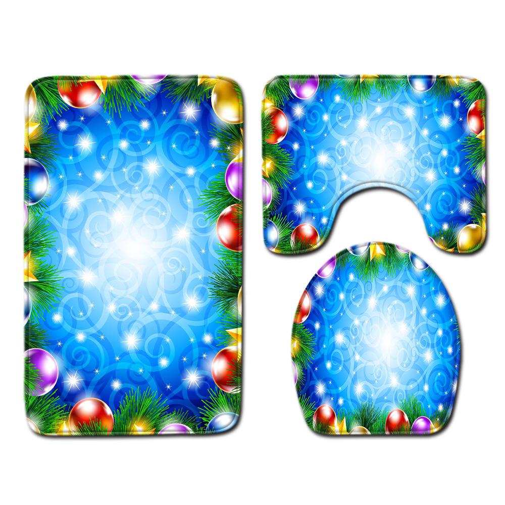 Christmas Waterproof Shower Curtain Four-Piece Floor Mat Combination Bathroom Water-Absorbing Non-Slip Carpet Door Mat Foot Mat