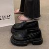 Loafers Women's 2025 New Autumn Women's Shoes Versatile Platform One-pedal Black Single Shoes British Style Small Leather Shoes
