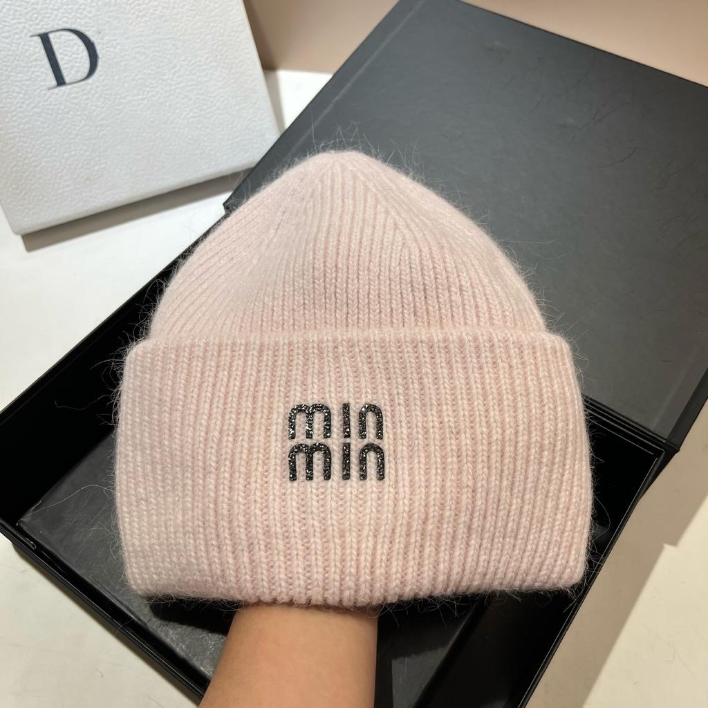 [Rabbit Fur] Min Thickened And Enlarged Double-Folded Edge Small Knitted Hat Winter Warm Plush Hat