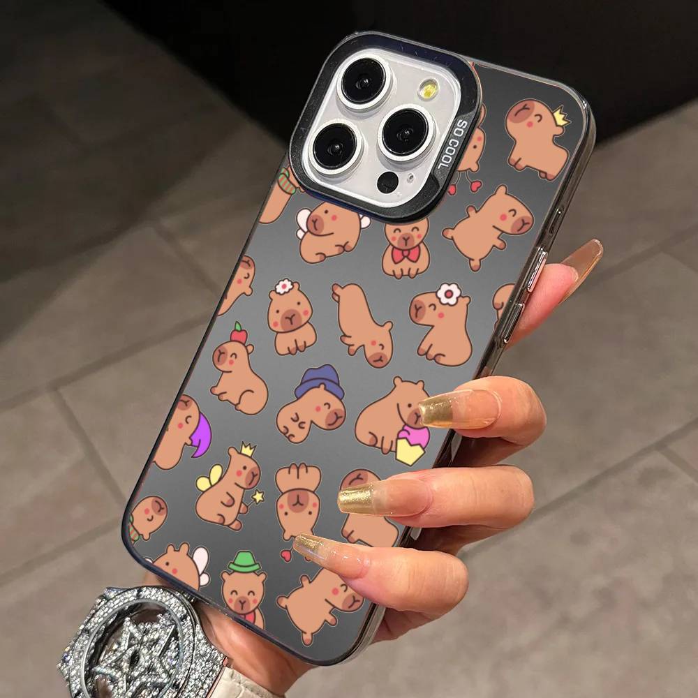 Cartoon Capybara Phone Case For iPhone 17,16,15,14,13,12,11 Plus,Pro Max,XS,Colorful Silver Phone case Funda Cover