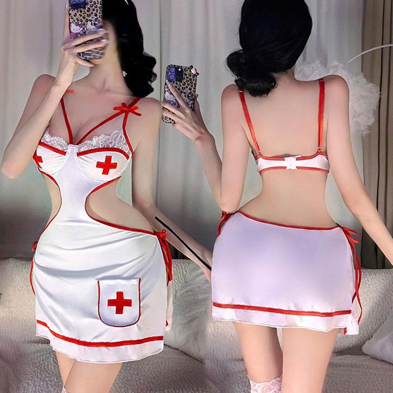 Sexy Nurse Uniform Set Erotic Underwear Temptation Nightclub Costume  Women Backless Dress Sexy Adult Outfits