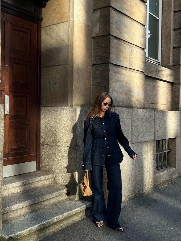 Spring 2025 Euro-American Style Women's Denim Shirt and Pants Set with Lapel Design