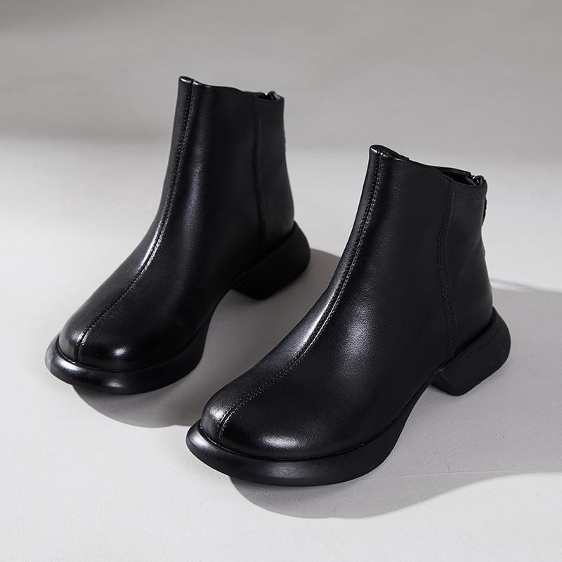 The First Layer of Cowhide Short Boots for Women's Autumn and Winter 2025 New Retro Ethnic Leather Chelsea Women's Small Leather Boots