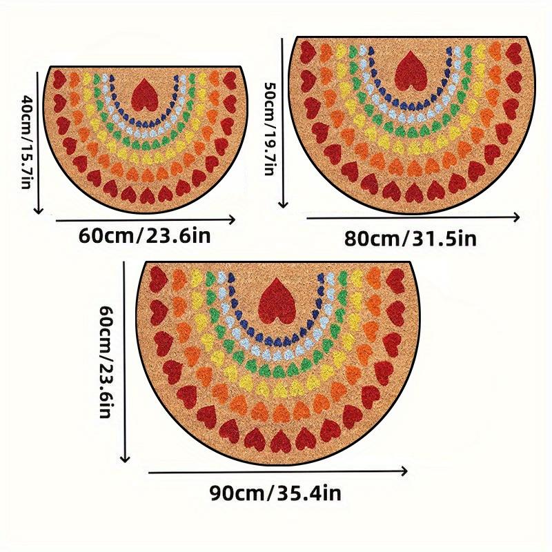 VIKAMA Heart Rainbow Print Half Round Doormat For Hallway Bathroom Patio Decorative Rugs Home Decoration Carpet