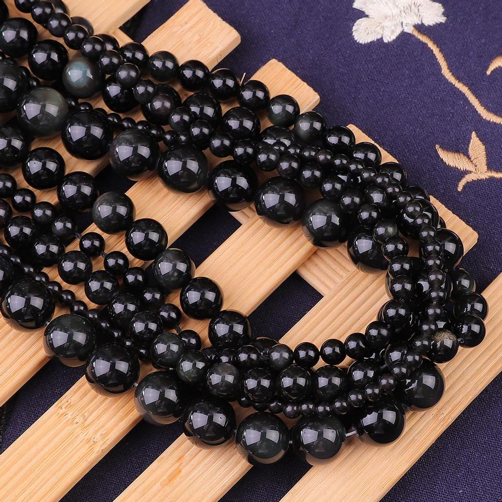 Натуральный камень гладкий черный обсидиан шарм круглые свободные бусины для изготовления ювелирных изделий браслет своими руками