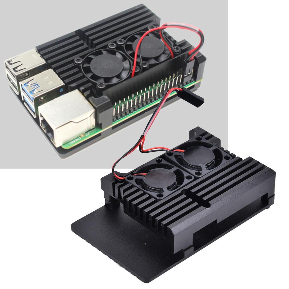 For Raspberry Pi 4B Black Aluminum Alloy Protective Box Enclosure Case (with Dual Fan)