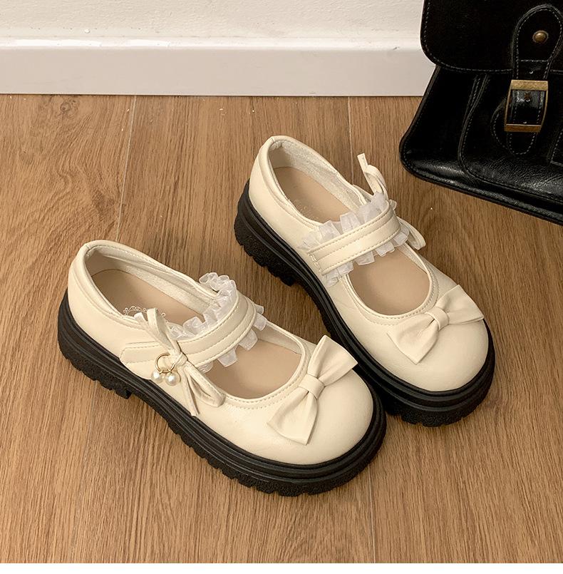 Черные туфли с круглым носком и бантом на платформе, женские кожаные туфли 2025 года, новая юбка на весну и осень, туфли Мэри Джейн с французским эффектом увеличения роста волос