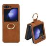 For Samsung Galaxy Z Flip5 5G Case Leather Coated PC Phone Cover with Ring Kickstand