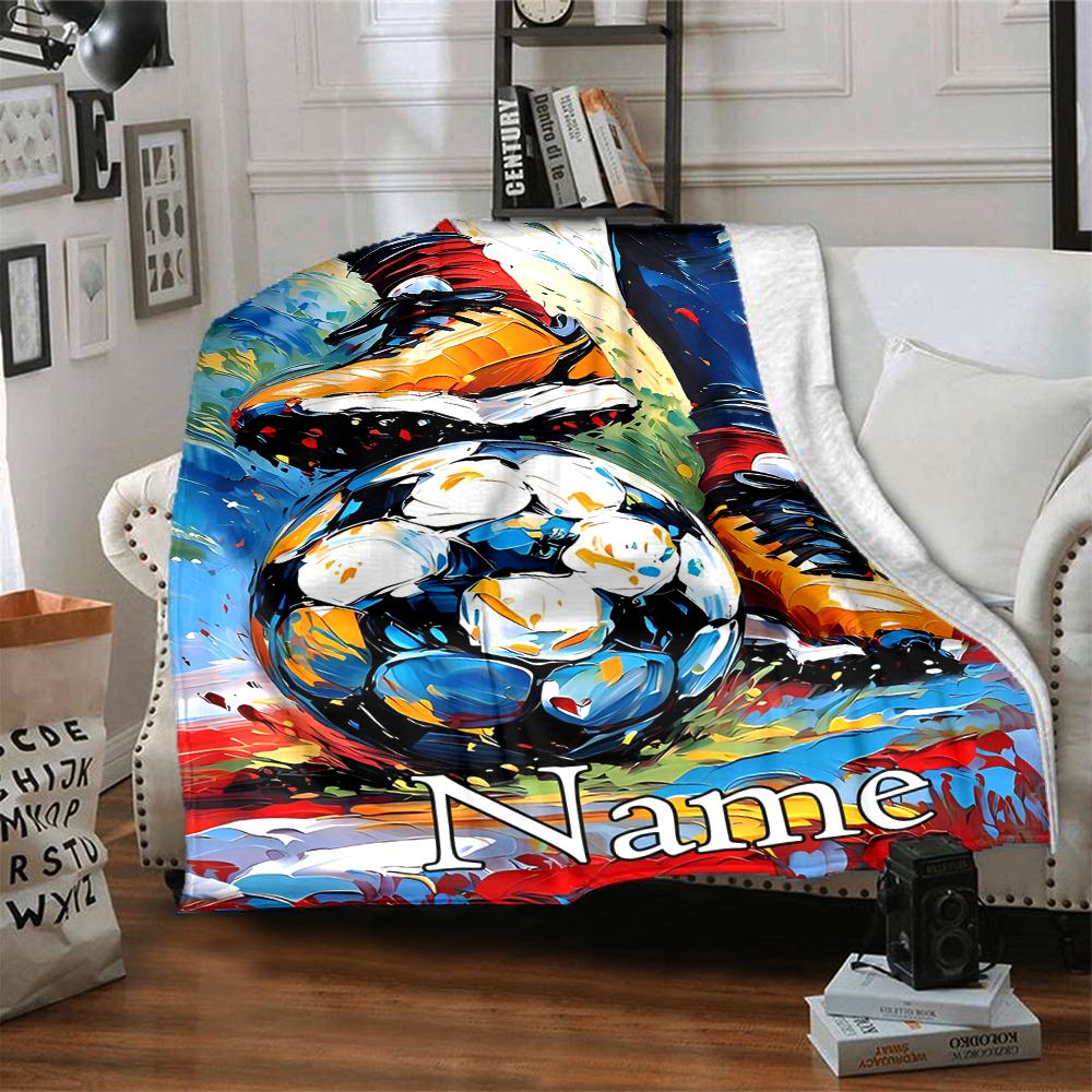 Custom Name Soccer Theme Printed Blanket - Perfect for Couch, Bed, Travel & Outdoor Use | Machine Washable, Cozy & Durable.