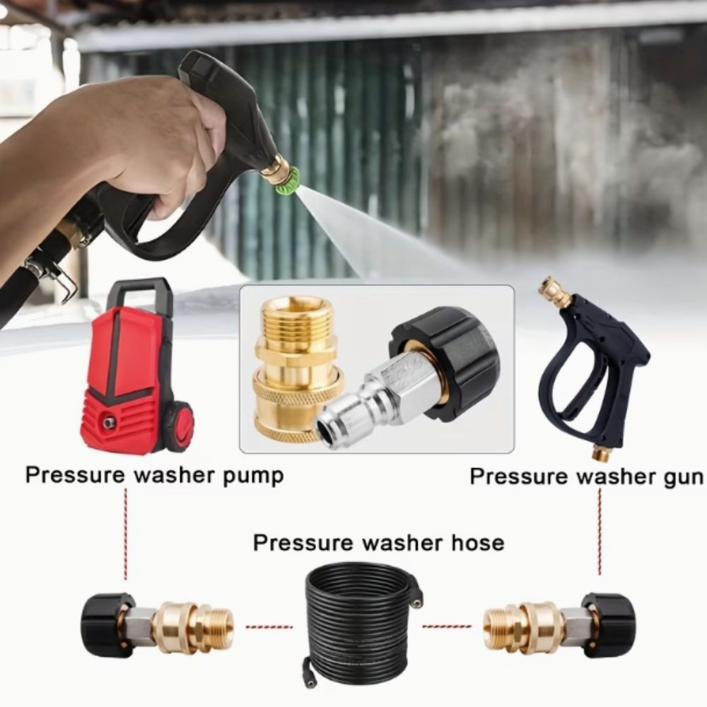 2pcs M22 Swivel Pressure Washer Adapter Set Quick Connection 3/8'' Quick Connect Quick Connect Kit Stainless Steel Brass