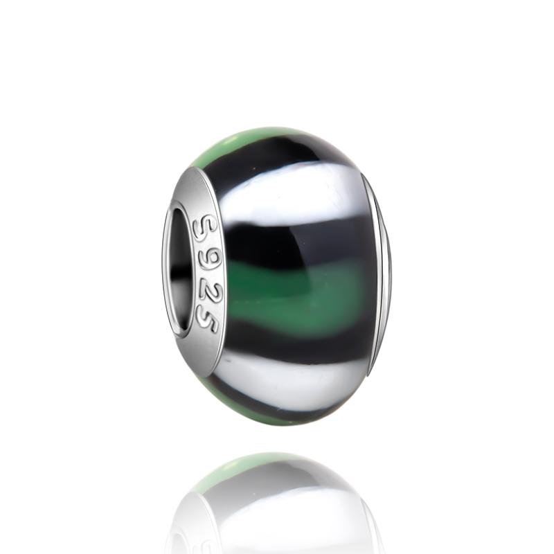 Муранское стекло Серия стерлинговое серебро 925 пробы Медный павлин синий и лепесток цветка Вращается Шарм Подходит для браслета Женские изящные циркониевые аксессуары